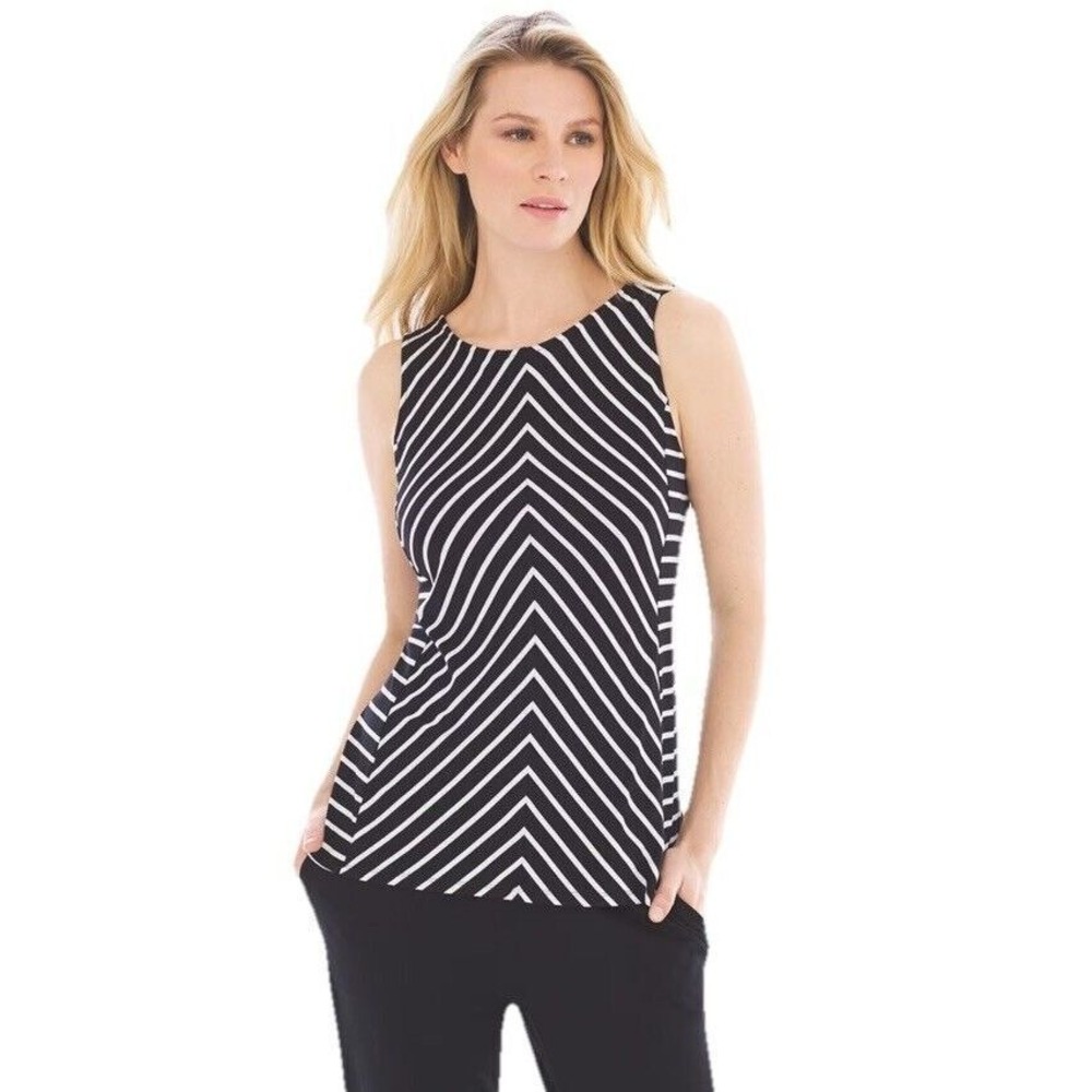 Soma Soft Jersey Turnaround Tank Top Size XL Black White Stripe‎ Stretch Womens